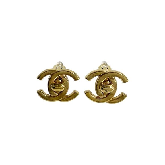 CHANEL Gold Logo Earrings